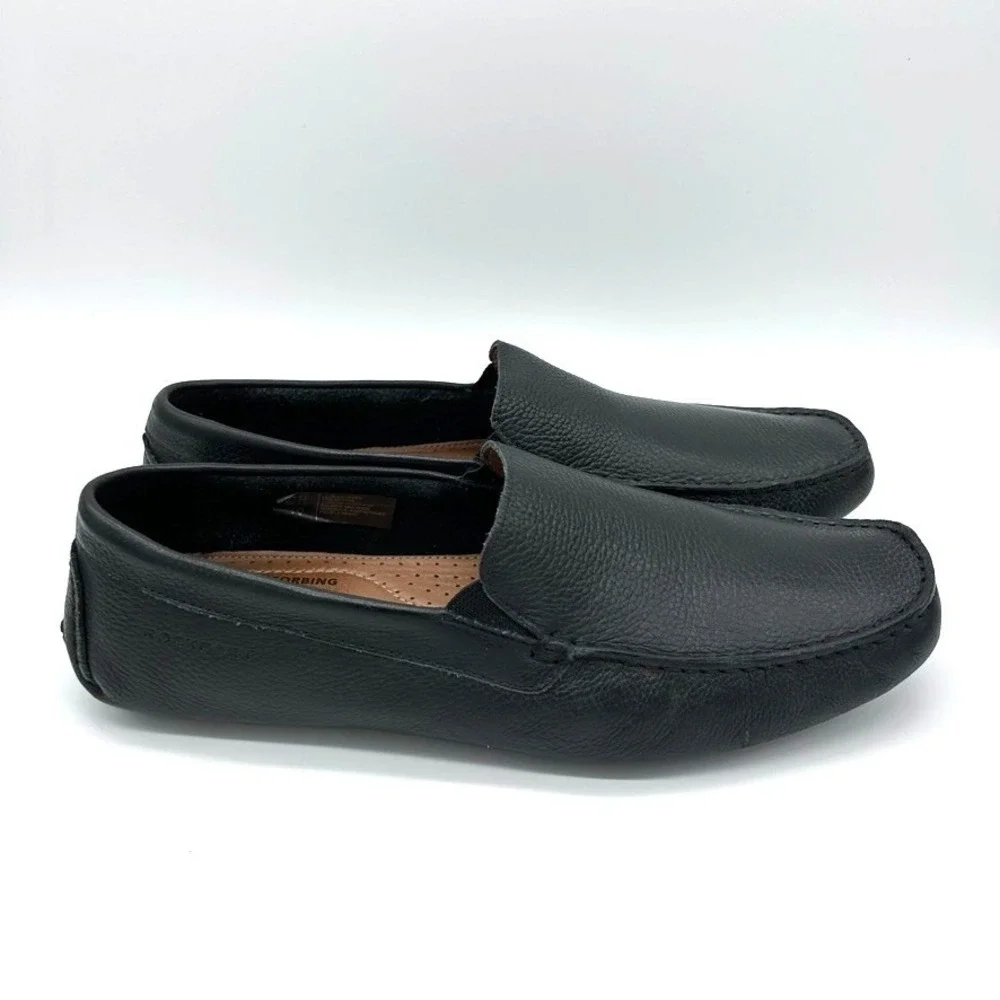Rockport Men's Rhyder Venetian Loafer Shoes Black US 10.5 Tumble Leather Comfort